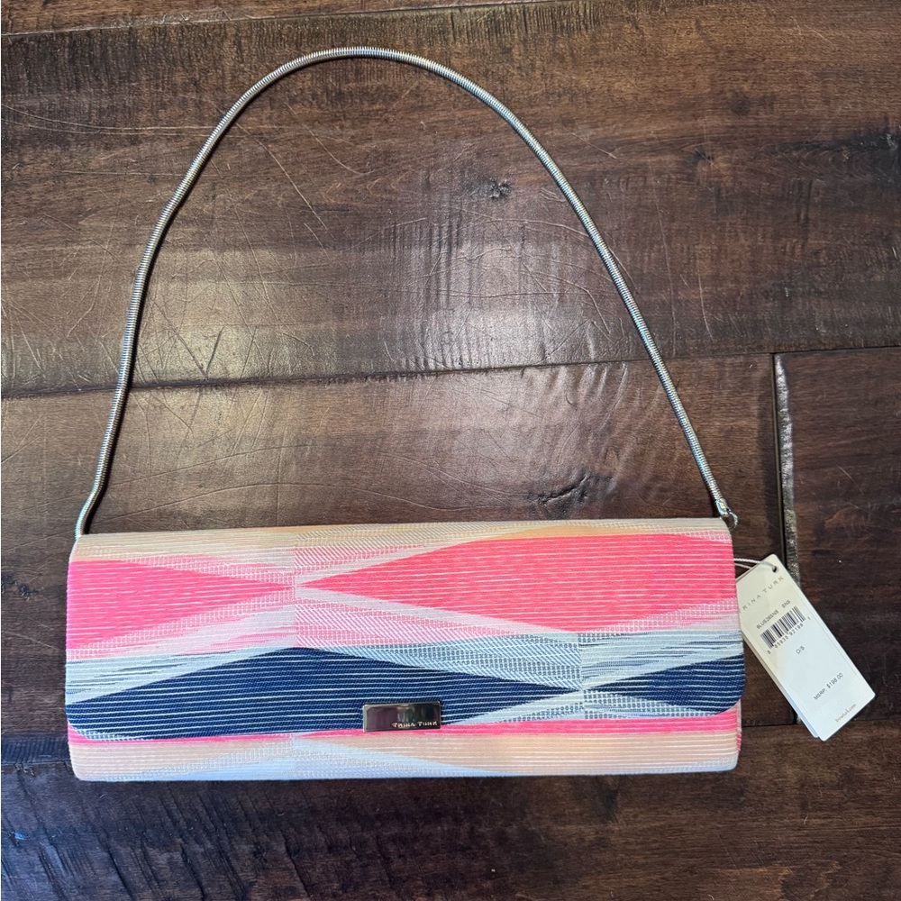 Trina Turk Pink and Blue Geometric Clutch